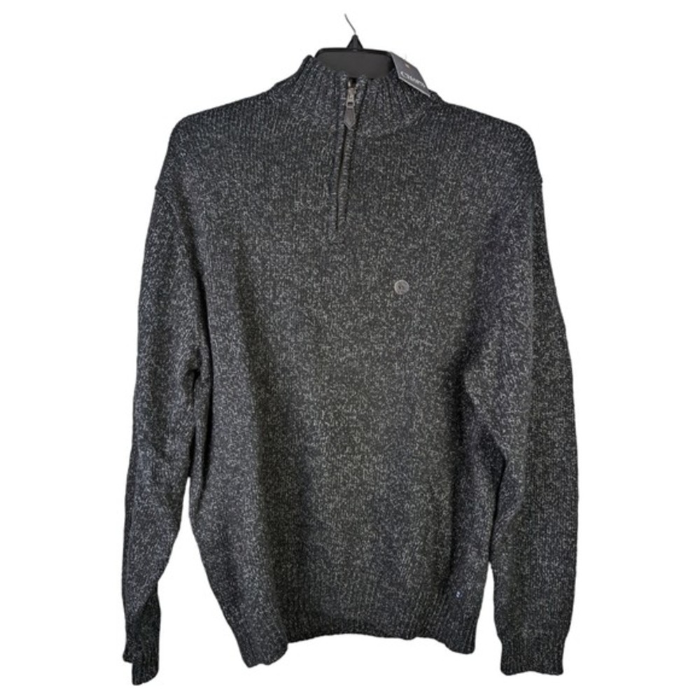 Mens Chaps Black Grey‎  Sweater 1/4 Zip Long Sleeve Size XL Casual Warm